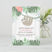 Tropische palmbladeren van de Cute Sloth Birthday Kaart (Staand voorkant)