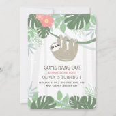Tropische palmbladeren van de Cute Sloth Birthday Kaart (Voorkant)