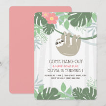 Tropische palmbladeren van de Cute Sloth Birthday