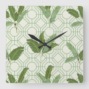 Tropische palmbladeren vierkante klok