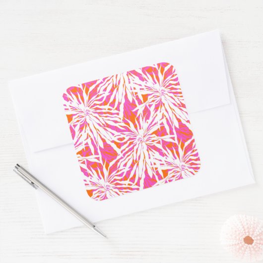 Tropische palmbladeren vierkante sticker (Envelop)