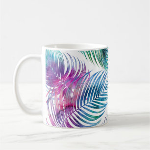 Tropische palmbladeren, waterverf bloemmotief. koffiemok