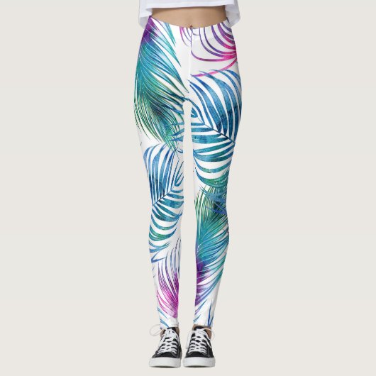 Tropische palmbladeren, waterverf bloemmotief. leggings (Voorkant)