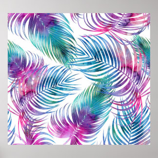 Tropische palmbladeren, waterverf bloemmotief. poster