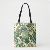 Tropische palmbladeren Waterverf monogram Tote Bag (Voorkant)