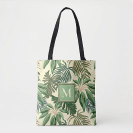 Tropische palmbladeren Waterverf monogram Tote Bag