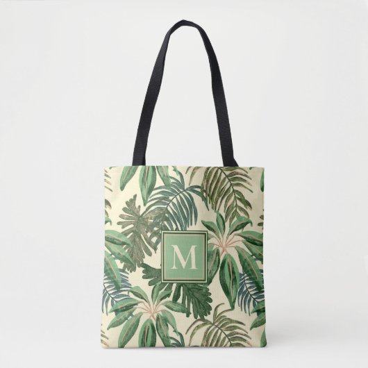 Tropische palmbladeren Waterverf monogram Tote Bag (Voorkant)
