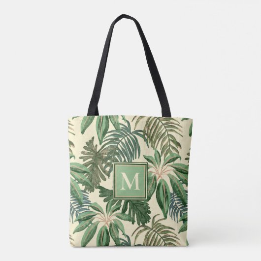 Tropische palmbladeren Waterverf monogram Tote Bag (Achterkant)