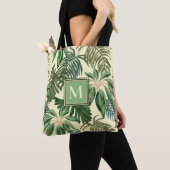 Tropische palmbladeren Waterverf monogram Tote Bag (Dichtbij)