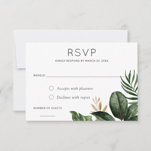 Tropische palmbladeren Wedding RSVP reageren Kaart (Voorkant)