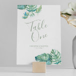 Tropische palmbladeren Wedstrijknummer Kaart<br><div class="desc">Dit verse botanische tafelnummer is ontworpen om te coördineren met Do Tell A Belle's waterverf monstera vertrekt uit een bruiloft met een taartje. Het is voorzien van een spray van tropische groene palmbladeren in tinten blauw, turquoise en groen met uw tabelnummer, namen en trouwdatum. Perfect voor de recepties van de...</div>