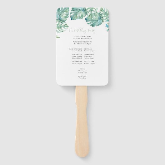 Tropische palmbladeren Zee schildpad bruiloft Handwaaier (Achterkant)