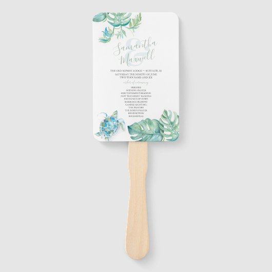 Tropische palmbladeren Zee schildpad bruiloft Handwaaier (Voorkant)