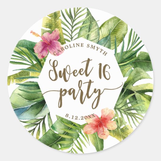 tropische palmbladeren zoet 16 party sticker (Voorkant)
