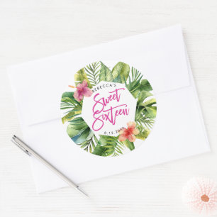 tropische palmbladeren zoet 16 party sticker