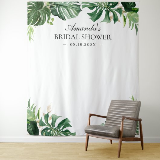 Tropische palmbladeren zomer bruids douche achterg wandkleed (In situ)
