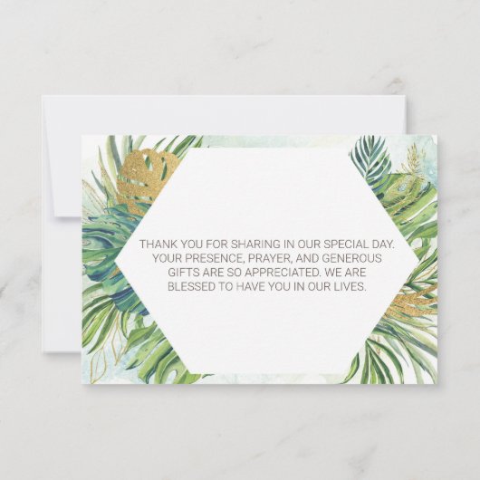 Tropische palmbladeren Zomer bruiloft Dank u kaart (Achterkant)