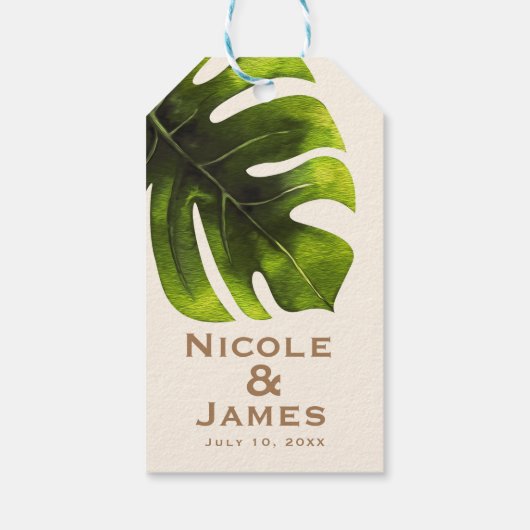 Tropische palmbladeren Zomer Elegant Modern Weddin Cadeaulabel (Achterkant)