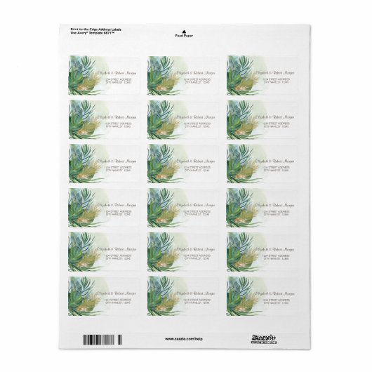 Tropische palmbladeren zomerbruiloft etiket (Full Sheet)