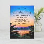 Tropische palmbladeren Zonsondergang Verjaardagsfe Kaart (Staand voorkant)