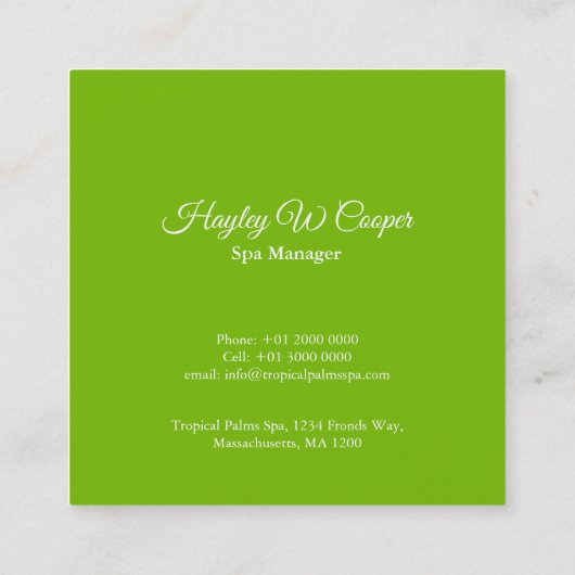 Tropische palmbladerkunst waterverf vierkante visitekaartje (Achterkant)