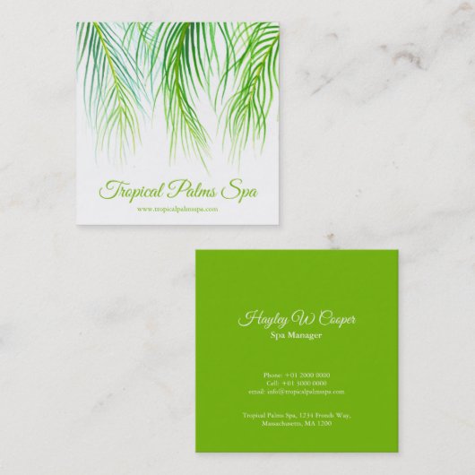 Tropische palmbladerkunst waterverf vierkante visitekaartje (Voorkant / Achterkant)