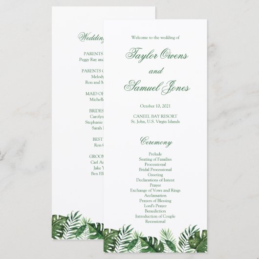 Tropische palmbladprogramma's programmakaart (Voorkant / Achterkant)