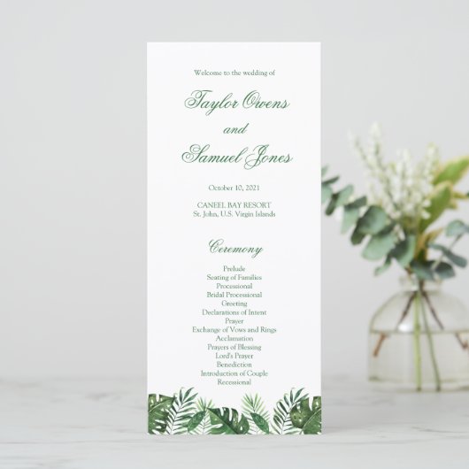 Tropische palmbladprogramma's programmakaart (Staand voorkant)