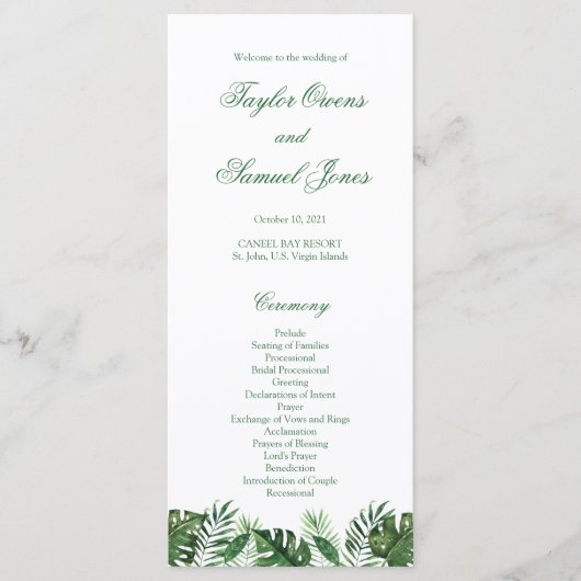 Tropische palmbladprogramma's programmakaart (Voorkant)