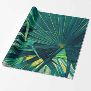Tropische palmbladtextuur achtergrond, gestreept v cadeaupapier