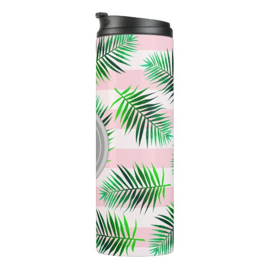 Tropische palmbladvulling en Bleke roze strepen Thermosbeker (Geroteerd rechts)