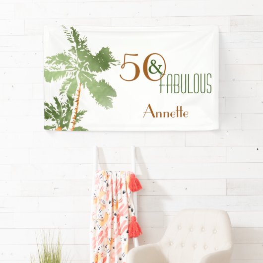 Tropische palmbomen 50 en Fabulous Birthday Party Spandoek (Insitu)