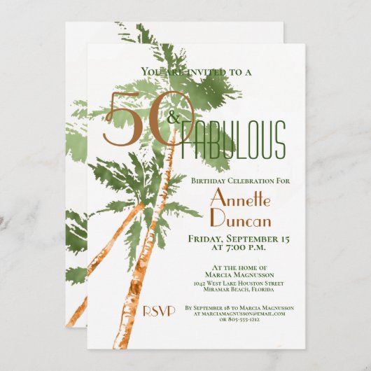 Tropische palmbomen 50 en Fabulous Palm Trees Birt Kaart (Voorkant / Achterkant)