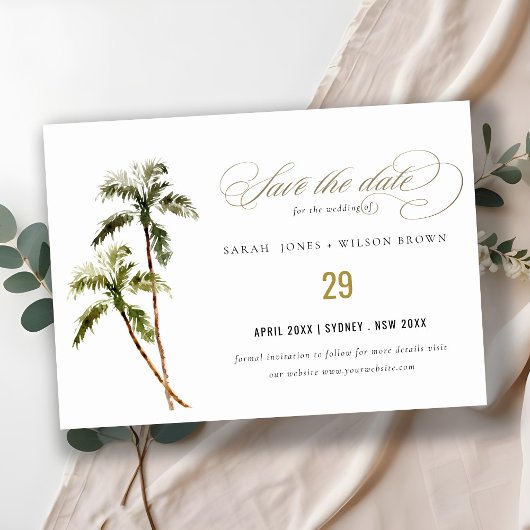 Tropische palmbomen Beach Sand Waterverf Save The Date