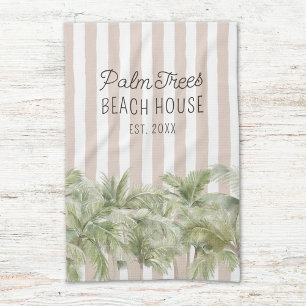 Tropische Palmbomen Beige Strepen Strandhuis Theedoek