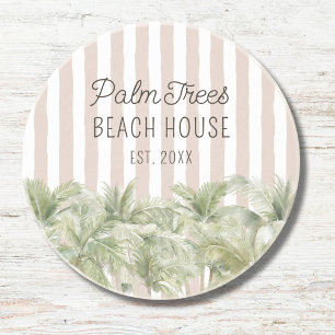 Tropische Palmbomen Beige Strepen Strandhuis Zandsteen Onderzetter