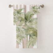Tropische palmbomen Beige Stripes Beach House Bad Handdoek (Insitu)