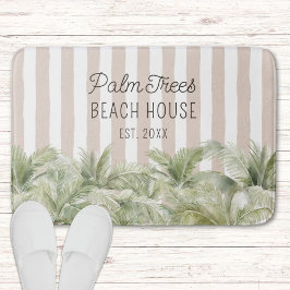 Tropische palmbomen Beige Stripes Beach House Badmat