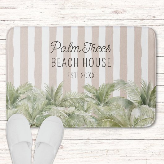 Tropische palmbomen Beige Stripes Beach House Badmat