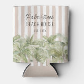 Tropische palmbomen Beige Stripes Beach House Blikjeskoeler (Voorkant)