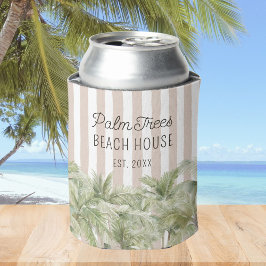 Tropische palmbomen Beige Stripes Beach House Blikjeskoeler