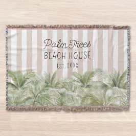 Tropische palmbomen Beige Stripes Beach House Deken
