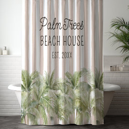 Tropische palmbomen Beige Stripes Beach House Douchegordijn