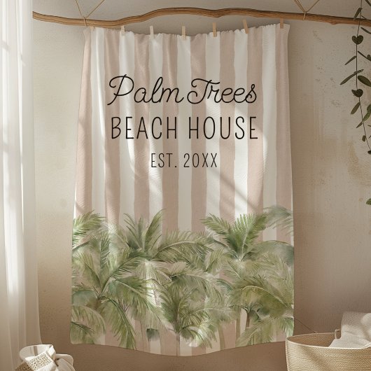 Tropische palmbomen Beige Stripes Beach House Fleece Deken