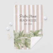 Tropische palmbomen Beige Stripes Beach House Golfhanddoek (Insitu)
