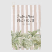 Tropische palmbomen Beige Stripes Beach House Golfhanddoek (Voorkant)