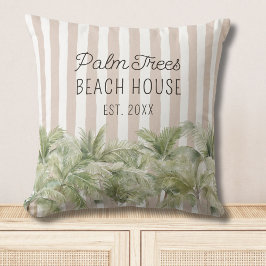 Tropische palmbomen Beige Stripes Beach House Kussen