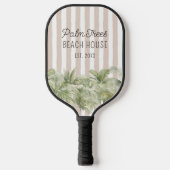 Tropische palmbomen Beige Stripes Beach House Pickleball Paddle (Voorkant)
