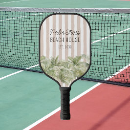 Tropische palmbomen Beige Stripes Beach House Pickleball Paddle