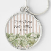 Tropische palmbomen Beige Stripes Beach House Sleutelhanger (Voorkant)